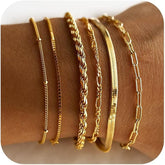 14K Gold Bracelets for Women – Waterproof Dainty Stackable Bracelet Set, Thin Paperclip & Cuban Link Chains, Trendy Gold Plated Jewelry Gifts